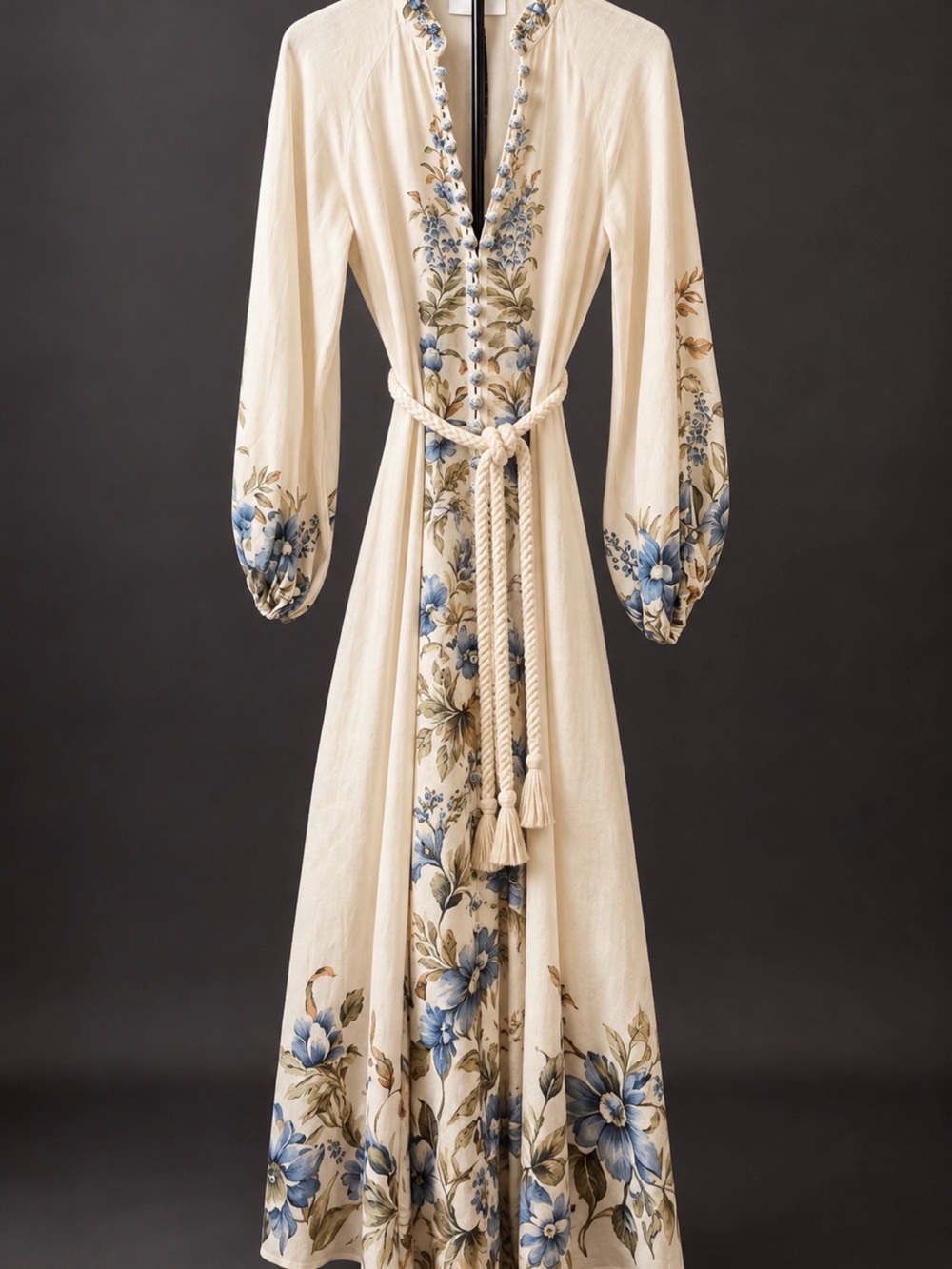 Zimmermann Cream Maxi Dress with Blue Floral Print